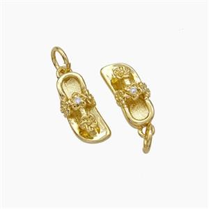 Flip-flops Charms Copper Shoe Pendant Pave Zirconia Gold Plated, approx 6-12mm [FD18927]