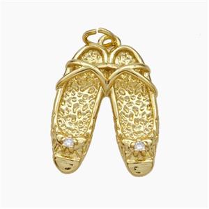 Sandals Charms Copper Shoe Pendant Pave Zirconia Gold Plated, approx 15-20mm [FD18929]