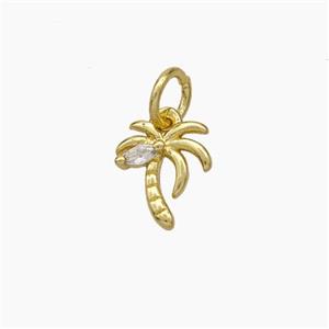 Coconut Palm Charms Copper Tree Pendant Pave Zirconia Gold Plated, approx 7-9mm [FD18944]