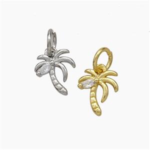 Coconut Palm Charms Copper Tree Pendant Pave Zirconia Mixed, approx 7-9mm [FD18945]