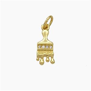 Paint Brush Charms Copper Pendant Pave Zirconia Gold Plated, approx 6-12mm [FD18953]