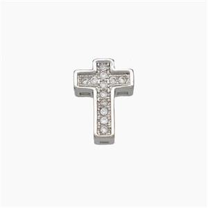 Copper Cross Beads Micropave Zirconia Platinum Plated, approx 7.5-10.5mm [FD18958]