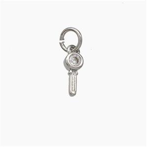 Copper Key Pendant Pave Zirconia Platinum Plated, approx 4-8mm [FD18961]
