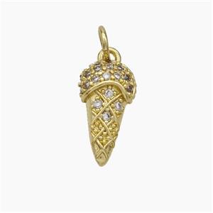Ice Cream Cone Charms Copper Pendant Pave Zirconia Gold Plated, approx 8-14mm [FD18964]