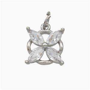 Copper Flower Pendant Pave Zirconia Platinum Plated, approx 14mm [FD18971]