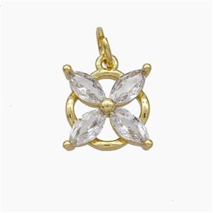 Copper Flower Pendant Pave Zirconia Gold Plated, approx 14mm [FD18972]