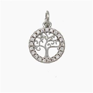 Tree Of Life Copper Pendant Micropave Zirconia Platinum Plated, approx 11mm [FD18974]