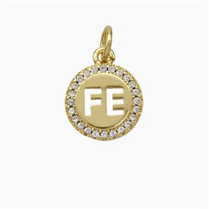 FE Charms Copper Pendant Pave Zirconia Circle Gold Plated, approx 11mm [FD18977]