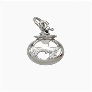 Halloween Pumpkin Charms Copper Pendant Pave Zirconia Platinum Plated, approx 12mm [FD18980]