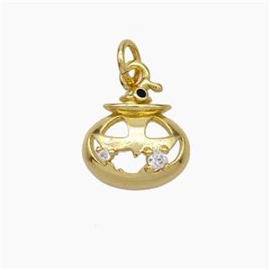 Halloween Pumpkin Charms Copper Pendant Pave Zirconia Gold Plated, approx 12mm [FD18981]