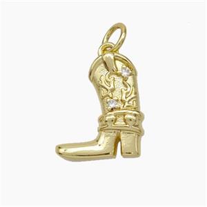 Cowboy Shoes Charms Copper Pendant Pave Zirconia Gold Plated, approx 12-14mm [FD18984]