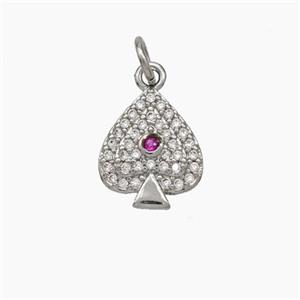 ACE of Spades Charms Copper Pendant Pave Zirconia Platinum Plated, approx 10-12mm [FD18985]