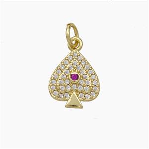 ACE of Spades Charms Copper Pendant Pave Zirconia Gold Plated, approx 10-12mm [FD18986]