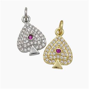 ACE of Spades Charms Copper Pendant Pave Zirconia Mixed, approx 10-12mm [FD18987]