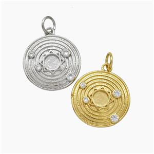 Solar System Charms Copper Sun Planet Pendant Pave Zirconia Mixed, approx 16.5mm [FD18994]