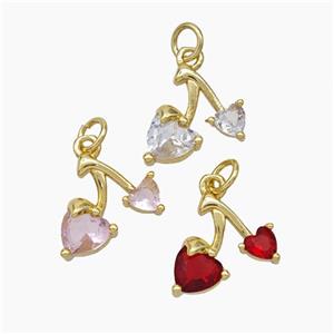 Copper Cherry Pendant Pave Zirconia Gold Plated Mixed, approx 11-14mm [FD18998]