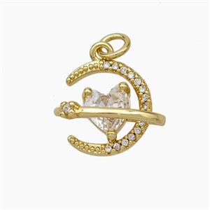 Copper Moon Pendant Pave Zirconia Heart Gold Plated, approx 13-14mm [FD19000]
