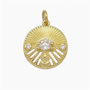 Copper Eye Charms Pendant Pave Zirconia Gold Plated, approx 14.5mm [FD19002]