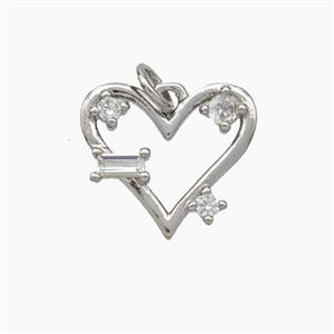 Copper Heart Pendant Pave Zirconia Platinum Plated, approx 15mm [FD19004]