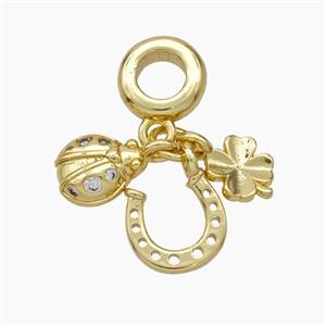 Ladybug Horseshoes Clover Charms Copper Pendant Pave Zirconia Gold Plated, approx 6-9mm, 8mm dia [FD19012]