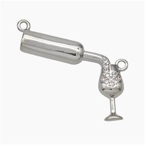 Wine Bottle And Cap Charms Copper Pendant Pave Zirconia 2loops Platinum Plated, approx 5-25mm [FD19013]