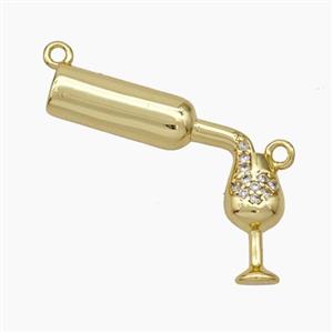 Wine Bottle And Cap Charms Copper Pendant Pave Zirconia 2loops Gold Plated, approx 5-25mm [FD19014]