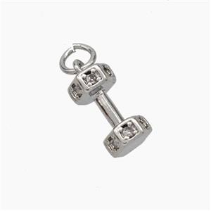 Dumbbell Charms Copper Pendant Pave Zirconia Sport Platinum Plated, approx 6-11mm [FD19015]