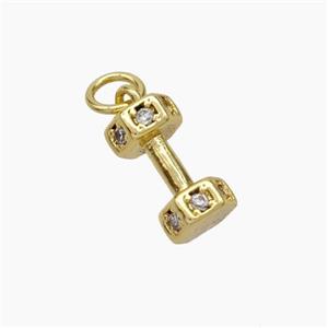 Dumbbell Charms Copper Pendant Pave Zirconia Sport Gold Plated, approx 6-11mm [FD19016]