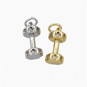 Dumbbell Charms Copper Pendant Pave Zirconia Sport Mixed, approx 6-11mm [FD19017]