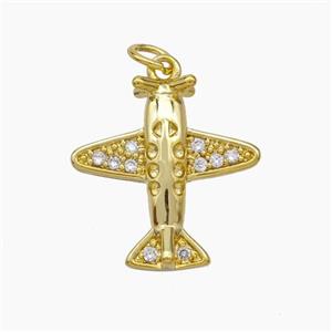 Copper Airplane Pendant Pave Zirconia Gold Plated, approx 18-19mm [FD19021]