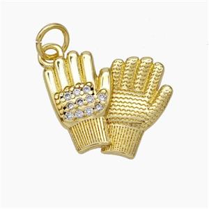 Copper Glove Charms Pendant Pave Zirconia Hand Gold Plated, approx 15-18mm [FD19023]