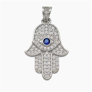 Copper Hamsahand Pendant Micropave Zirconia Evil Eye Platinum Plated, approx 15-20mm [FD19025]