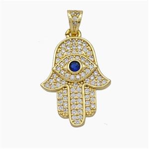 Copper Hamsahand Pendant Micropave Zirconia Evil Eye Gold Plated, approx 15-20mm [FD19026]
