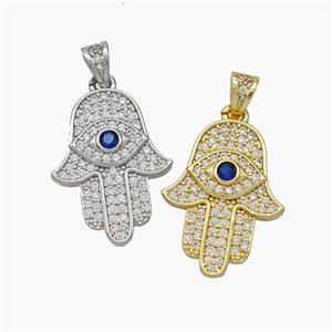 Copper Hamsahand Pendant Micropave Zirconia Evil Eye Mixed, approx 15-20mm [FD19027]