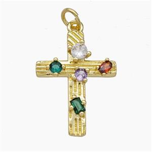 Copper Cross Pendant Pave Zirconia Gold Plated, approx 16-21mm [FD19031]