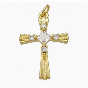 Copper Cross Pendant Pave Zirconia Gold Plated, approx 18-23mm [FD19032]
