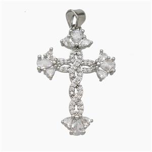 Copper Cross Pendant Pave Zirconia Platinum Plated, approx 20-28mm [FD19033]