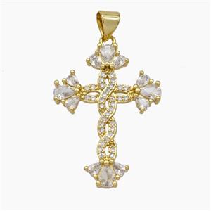 Copper Cross Pendant Pave Zirconia Gold Plated, approx 20-28mm [FD19034]