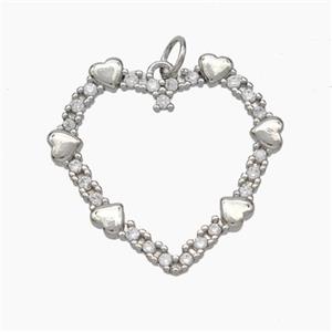 Copper Heart Pendant Pave Zirconia Platinum Plated, approx 25mm [FD19039]