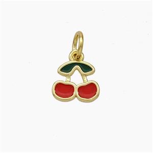 Copper Cherry Pendant Red Enamel Gold Plated, approx 8mm [FD19043]