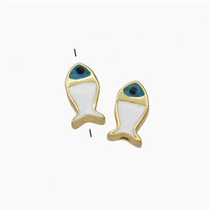 Copper Fish Beads White Enamel Gold Plated, approx 4-7mm [FD19044]