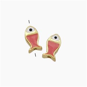 Copper Fish Beads Pink Enamel Gold Plated, approx 4-7mm [FD19045]