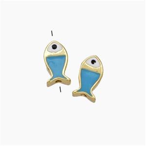 Copper Fish Beads Blue Enamel Gold Plated, approx 4-7mm [FD19046]