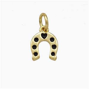 Copper Horseshoe Pendant Black Enamel Gold Plated, approx 7-8mm [FD19048]