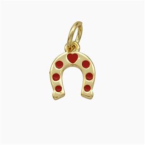 Copper Horseshoe Pendant Red Enamel Gold Plated, approx 7-8mm [FD19049]