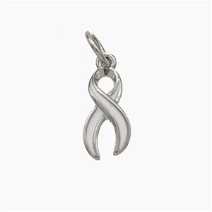 Awareness Ribbons Charms Copper Pendant White Enamel Platinum Plated, approx 6-11mm [FD19054]