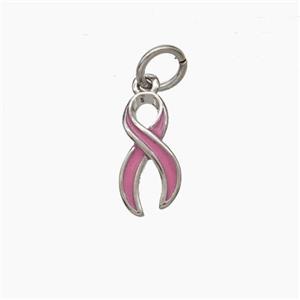 Awareness Ribbons Charms Copper Pendant Pink Enamel Platinum Plated, approx 6-11mm [FD19055]