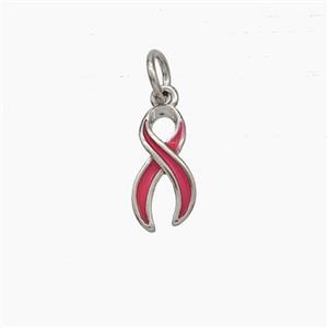Awareness Ribbons Charms Copper Pendant Red Enamel Platinum Plated, approx 6-11mm [FD19056]