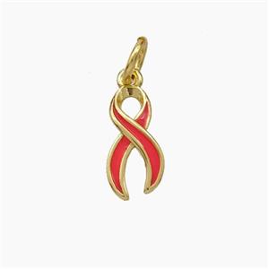 Awareness Ribbons Charms Copper Pendant Red Enamel Gold Plated, approx 6-11mm [FD19060]