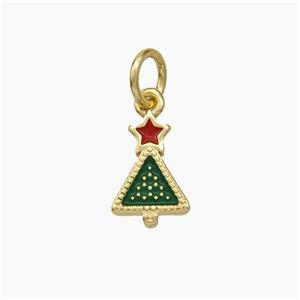 Christmas Tree Charms Copper Pendant Green Enamel Gold Plated, approx 6.5-10mm [FD19062]